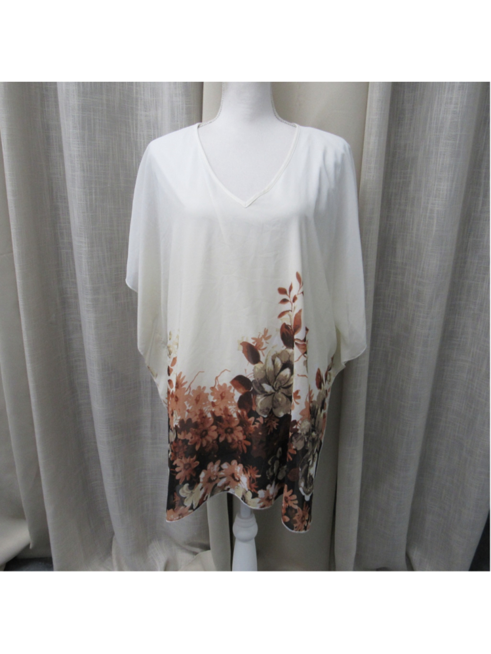 Lotusmile XXXL Plus Floral Chiffon Poncho Blouse V-Neck Flowy Overlay Tunic Top